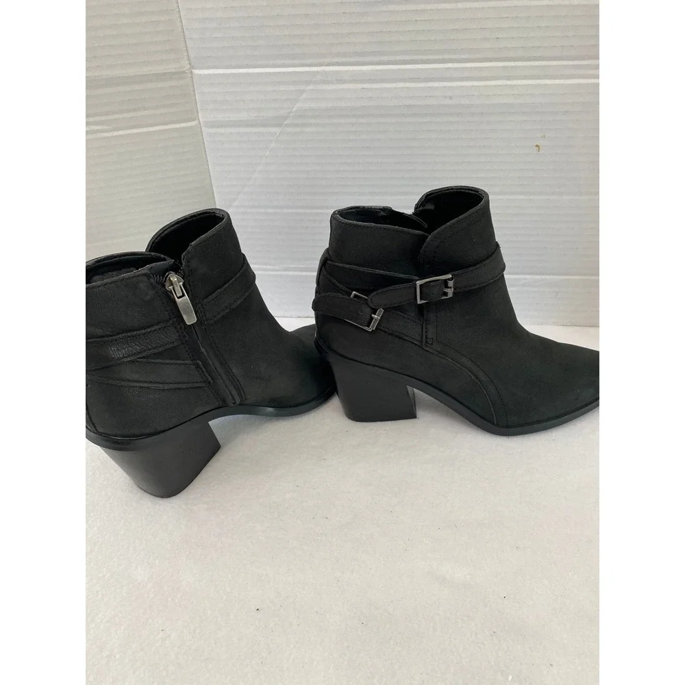 Nine West WNSCALA Ankle Boots Women 7M Black Excellent Leather Block Heel Moto